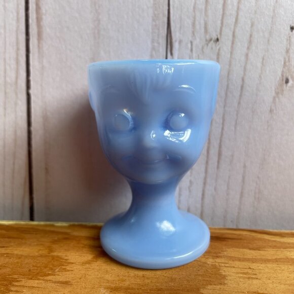 Guernsey Delphite Blue Hummel Child Face Egg Cup Set of 2 NEW Vintage Deadstock - Picture 10 of 10